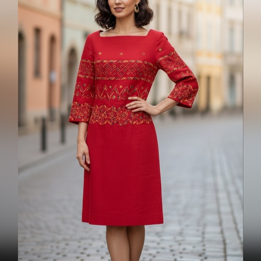 Lanvin Vintage Embroidered Linen Dress